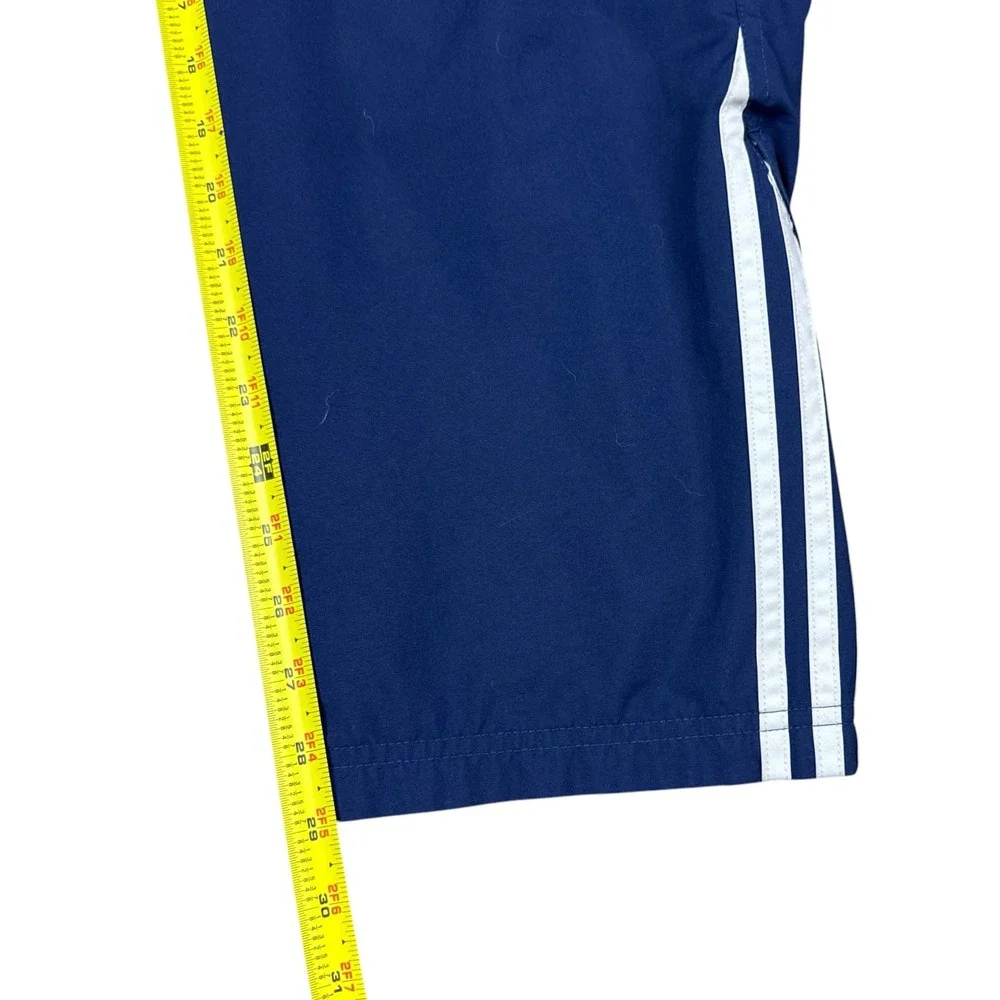 Vintage 2001 Adidas Navy Blue Striped Nylon Track Pants Men's Medium FLAWS